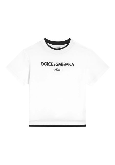 T-Shirt Bianca Con Ricamo Logo DOLCE & GABBANA KIDS | L4JTIY-G7PEJW0800